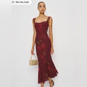 Reformation Burgundy Floral Midi Dress